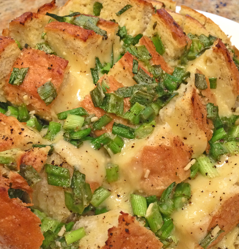 Cheesy Onion Bread with dubliner cheese and green onions.