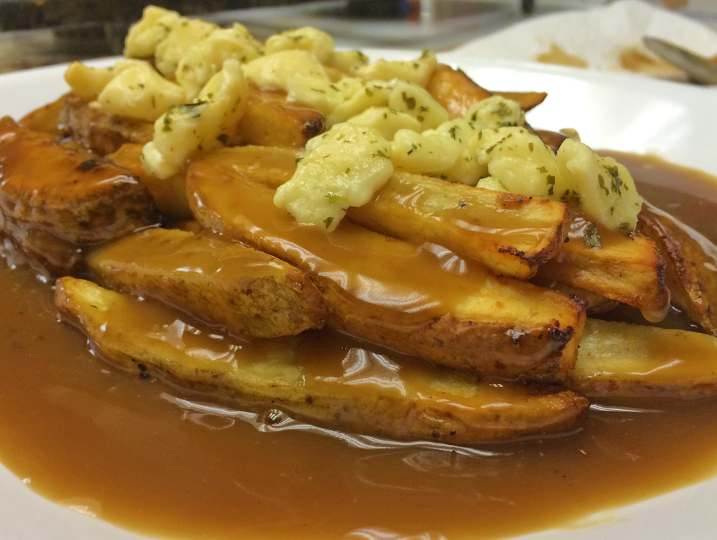 Red-eye poutine fries with gravy and cheese curds.