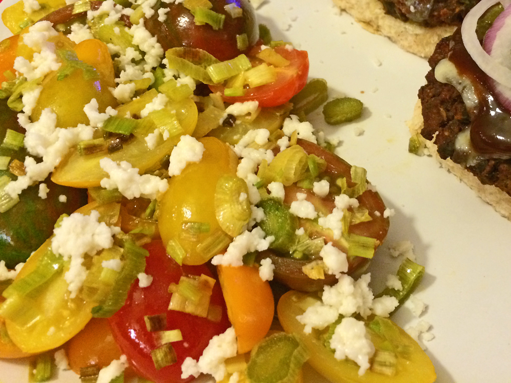 Baby Heirloom Tomatoes with Scallions and Goat Cheese.