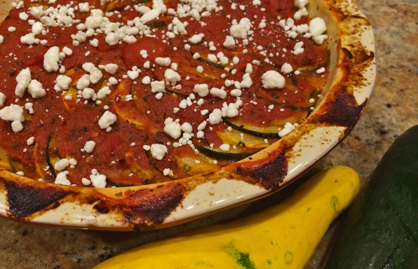 Baked Ratatouille with squash, eggplant, and tomatoes.